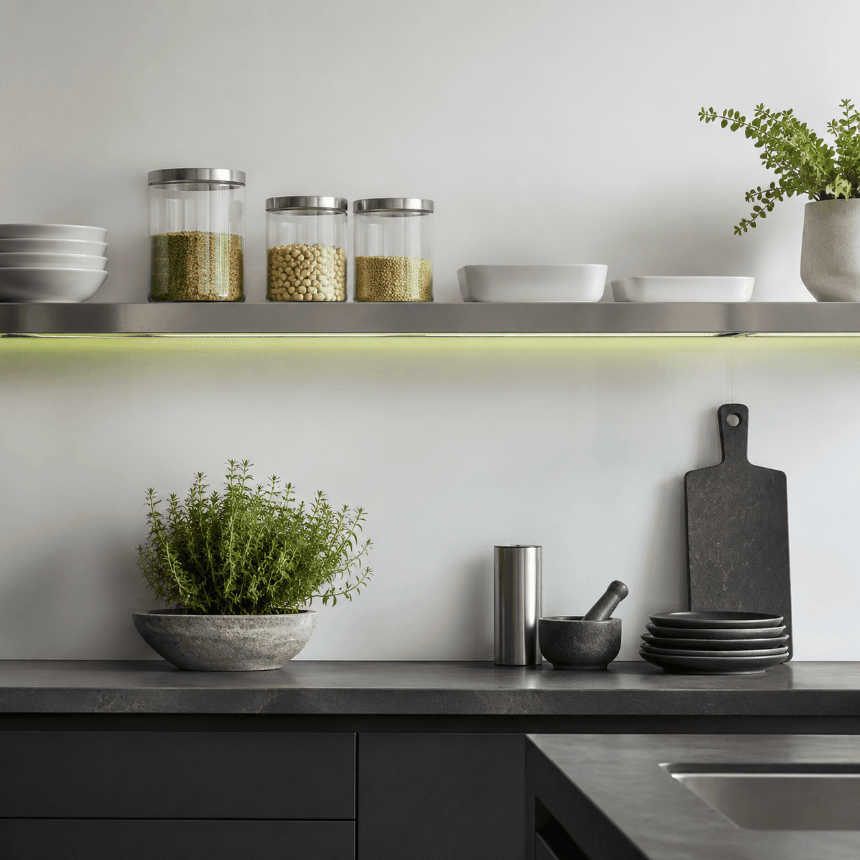 Steel Shelf modern kitchen mood